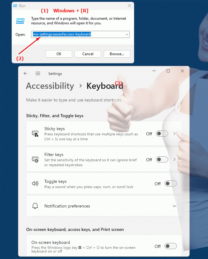 Windows Settings ms-settings:easeofaccess-keyboard Settings Accessibility Accessibility tools, Change keyboard settings